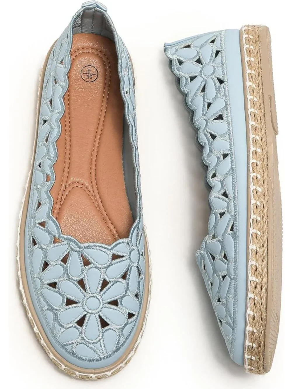 Women’s Blue Floral Daisy Round Toe Comfortable Slip On Casual Ballet Flats